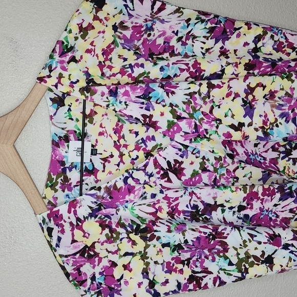 CAbi Eden Floral Multicolor Shortsleeve Wrap Top - Picture 2 of 10